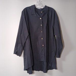 Bryn Walker Light weight Linen Collar Button Front Shirt in Black Oversize S